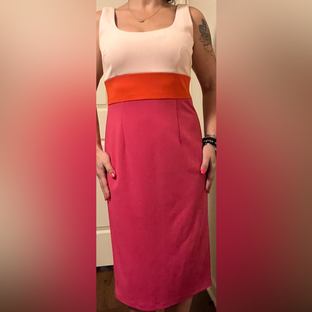 Donna Morgan Pink and Orange Midi Dress